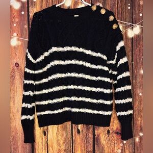 Autres Filles Navy and White Cable Knit Sweater with Button Detail